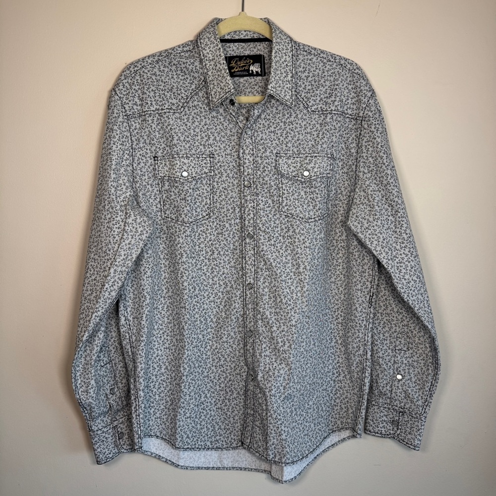 Duke's Bark Black and White Patterned Pearl Snap Shirt